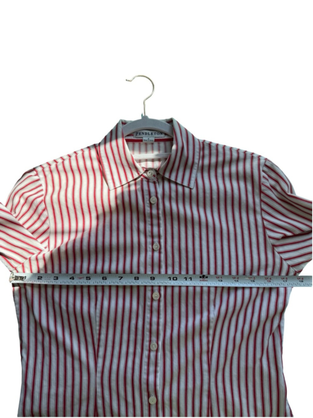 Pendleton Red and White Striped Button-Down Shirt Size 4 Preppy Coastal Grandma - Picture 7 of 14